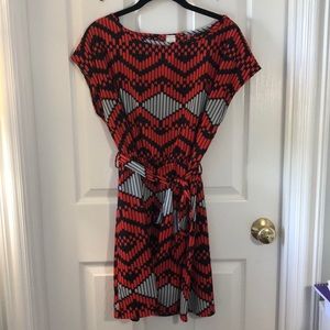 Orange and Grey Geometric Design Dress